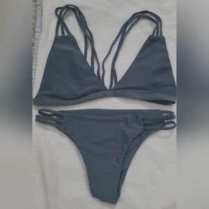 SHEIN Women's Strappy Triangle Bikini Set - Charcoal